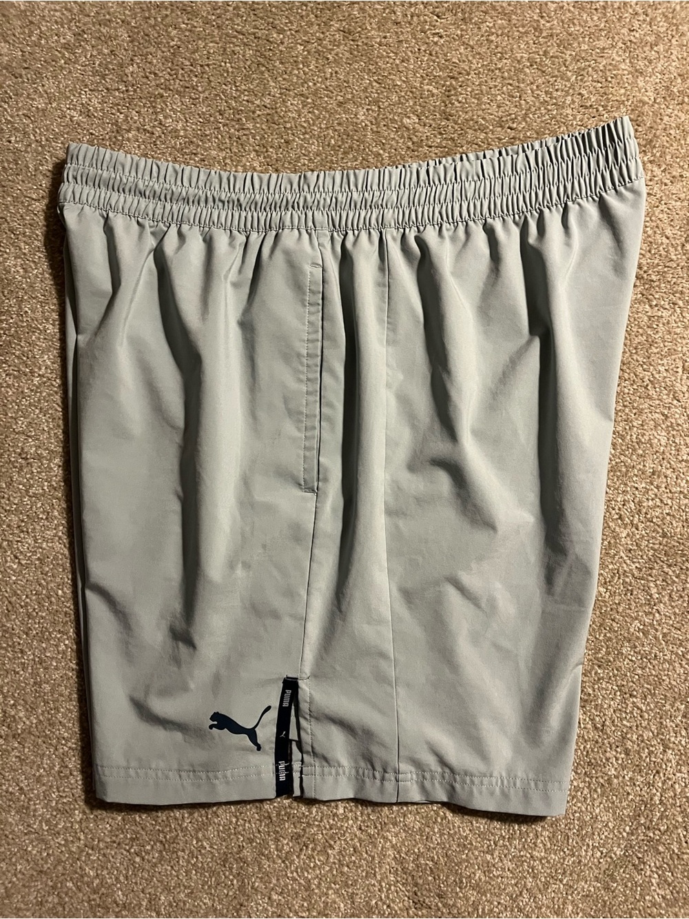 Puma Light Gray Performance Shorts with Navy Logo